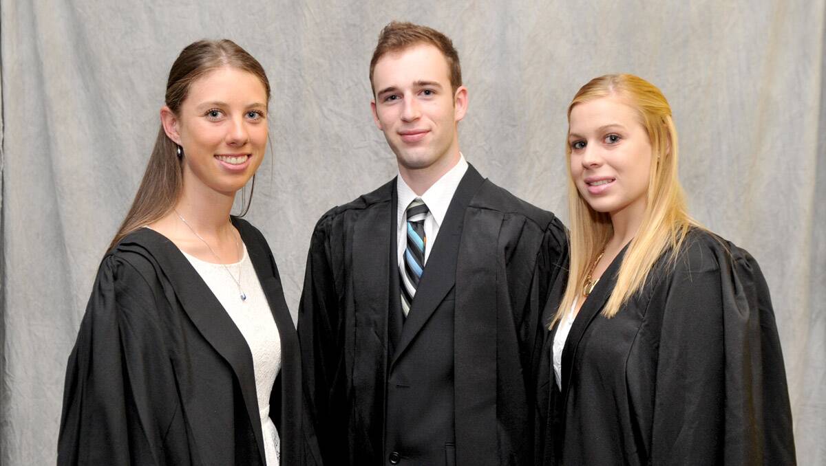 Graduates Sarah Floyd, Kale Smythe and Kaela Brynhildsen. Picture: Jodie Donnellan