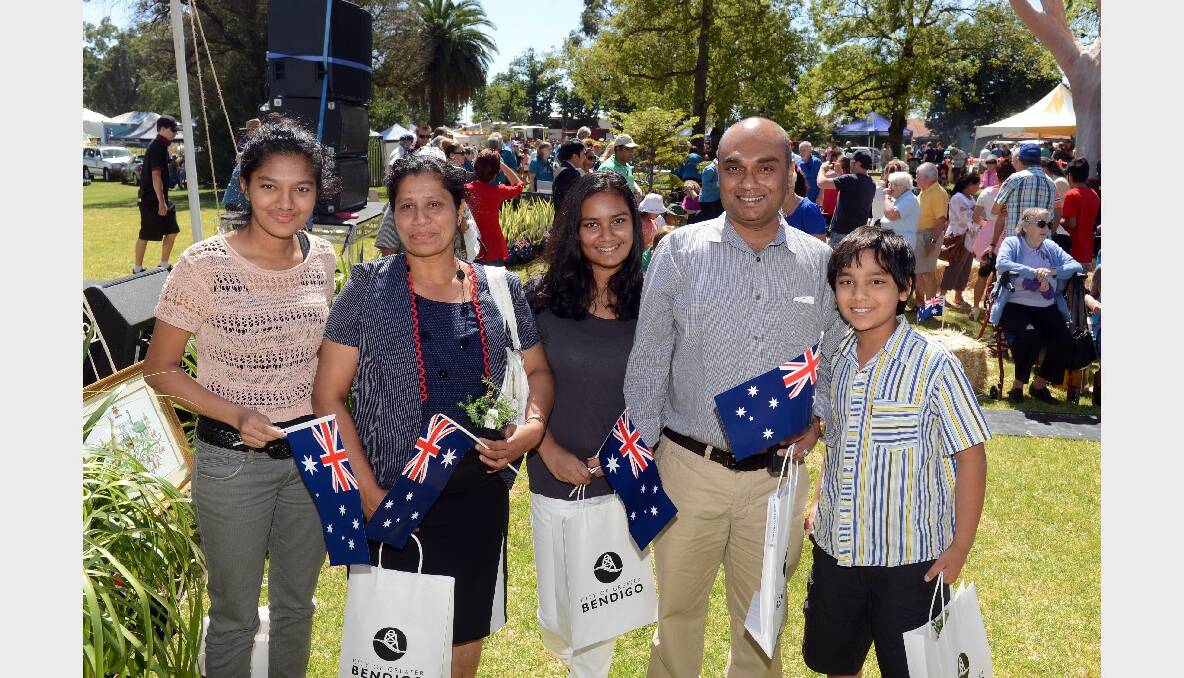 Australia Day celebrations at Lake Weeroona. New citizens Hansai, Anoma, Sensuri, Dr Janaka Tennakoon and Dinith. Picture: Jim Aldersey