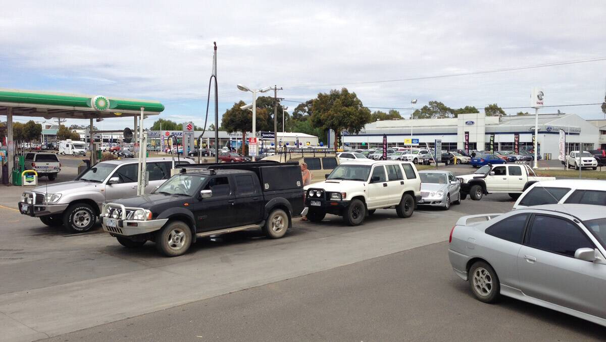 Trucks and cars wait for diesel at the Epsom BP. Picture: Jim Aldersey