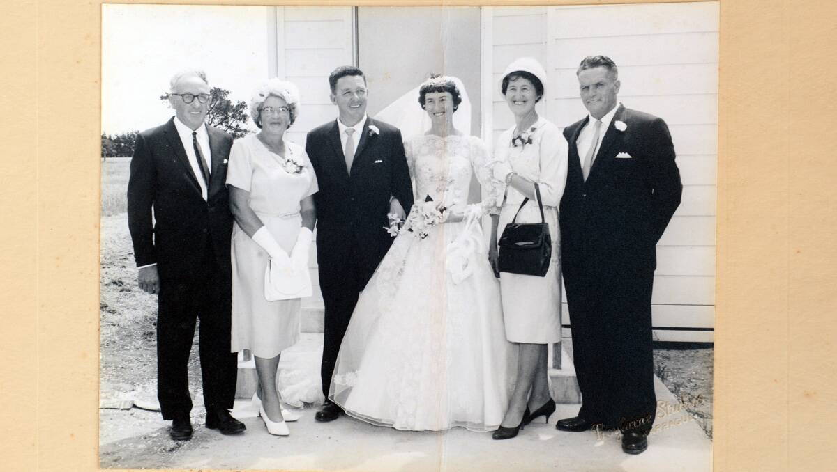 HAPPY DAY: Lois and Barry on their wedding day in 1963 with Barry’s parents Allan and Rose Schramm and Lois’s parents Hannah and Herb Hodgett. Picture: Supplied