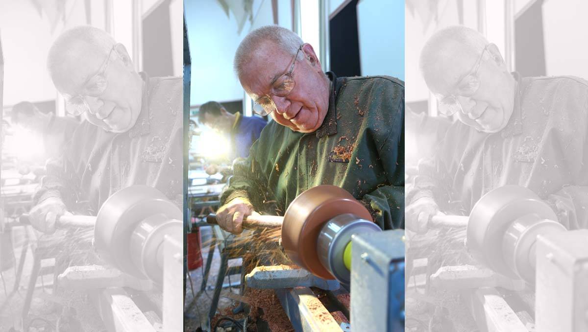 2013 Bendigo Easter Festival. Woodturners expo. Norm Eason at work. Picture: Peter Weaving