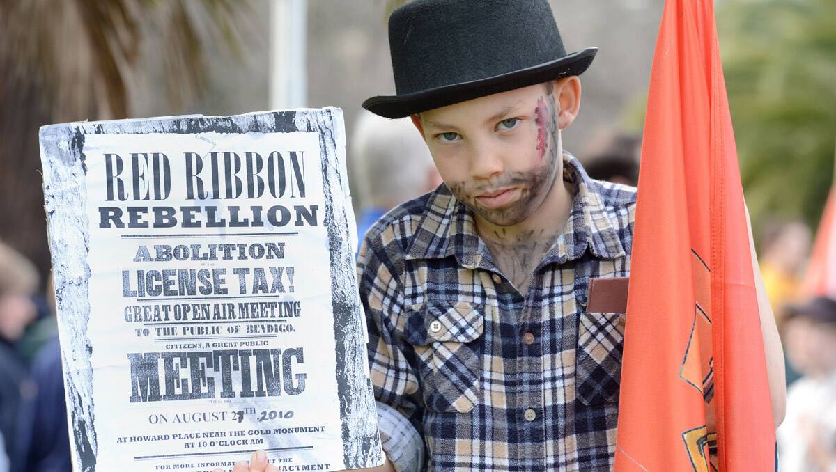 The Red Ribbon Rebellion re-anactment in Rosalind Park. Camp Hill Primary student Jake Ervin in costume.   Picture: Jim Aldersey