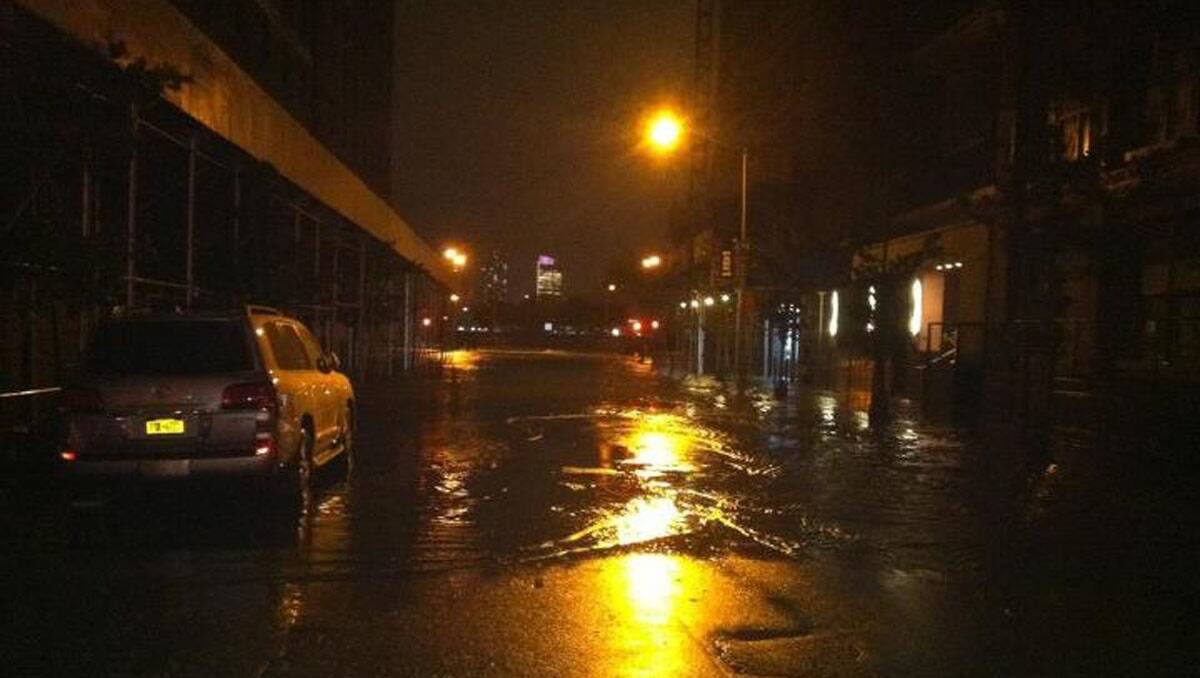 The Hudson River spills over into Tribeca. Picture: Briony McCarthy