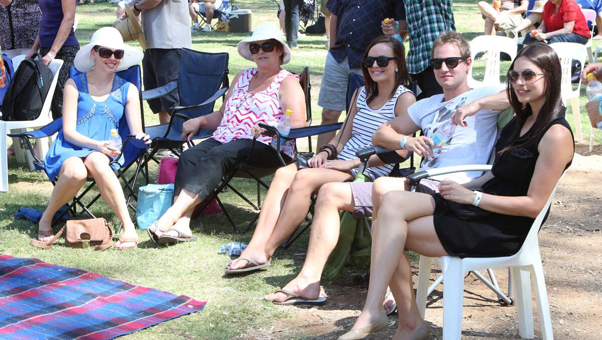 Riverboats Music Festival at Echuca. Brianna , Kay and Danica Kiely, Ben Farrell and Julia Turco. Picture: Peter Weaving