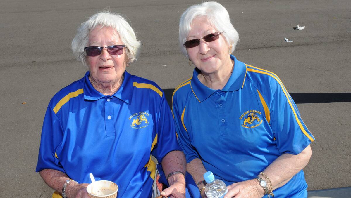 Faces at the BFNL grand final. Sylvia Bolitho and Thelma Hogg. Picture: Jim Aldersey