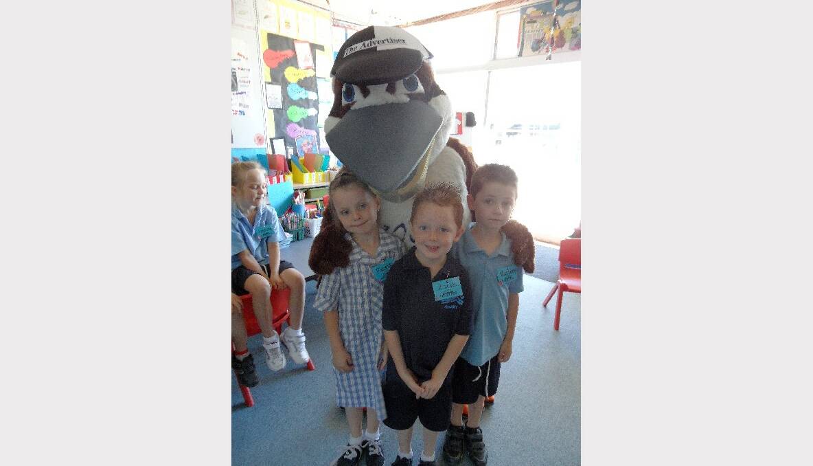 Kooka visits students at White Hills Primary School.