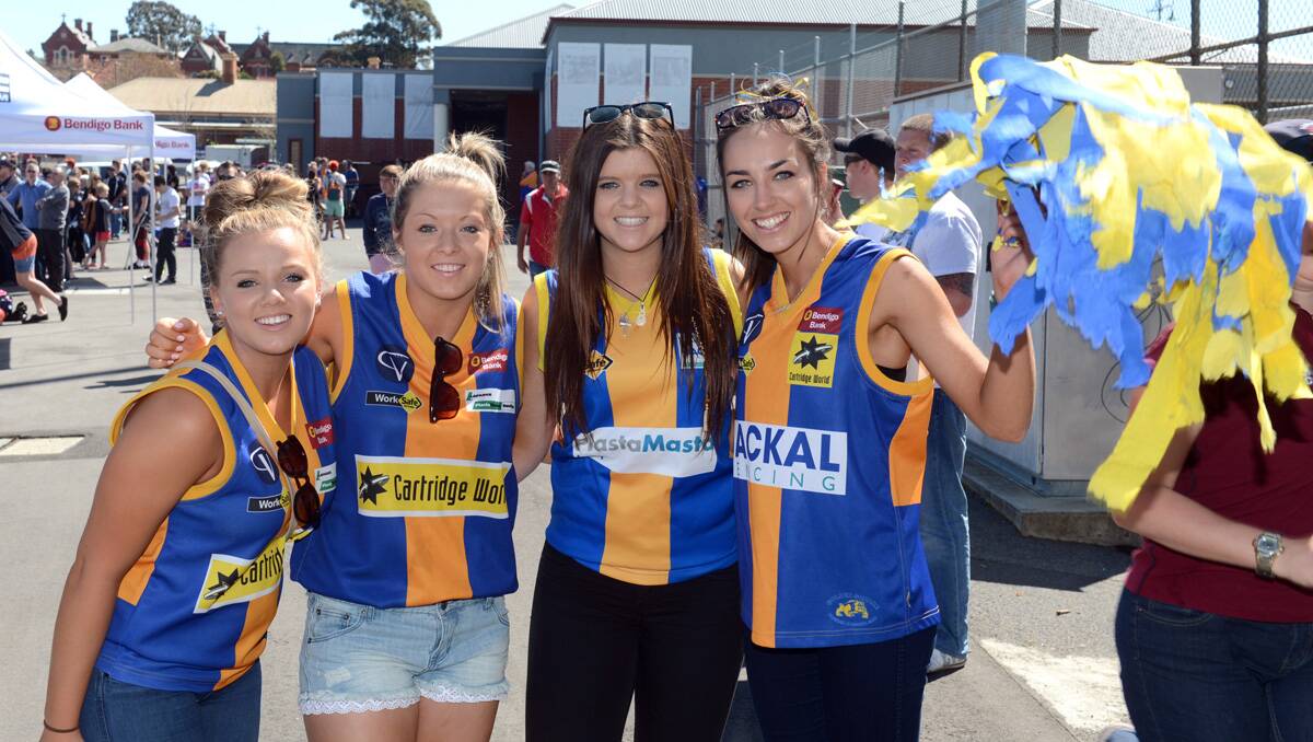 Faces at the BFNL grand final. Millie Donegan, Brittany Lindsay, Emily Clarke and Maddy Keighran. Picture: Jim Aldersey