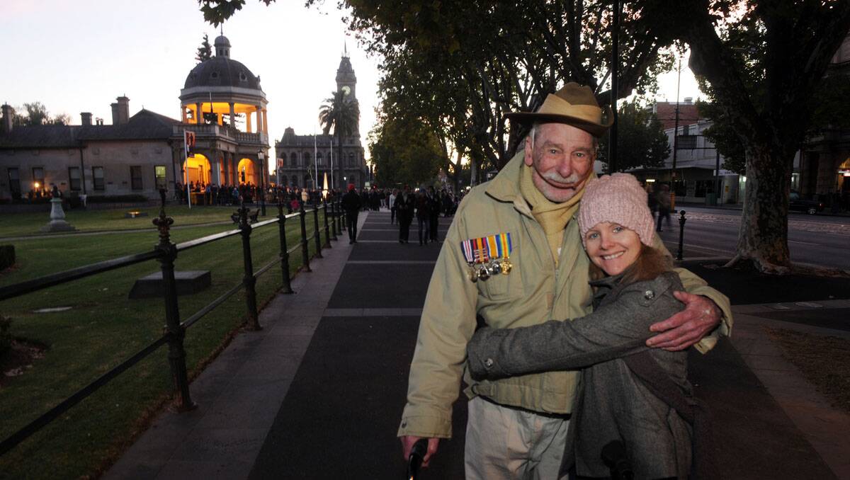 Bendigo dawn service 2013. Kevin Berry (ex Army Corporal served 1970-90) with his daughter Anita Bluemore. Picture: Brendan McCarthy