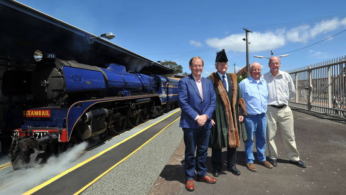 150 years of rail celebrations. Great grandsons of former Mayor Robert Burrowes (who welcomed the first steam train to Bendigo in 1862) Peter and Alan Burrowes with Alec Sandner along with train buff Tom Burrowes. Picture: Julie Hough