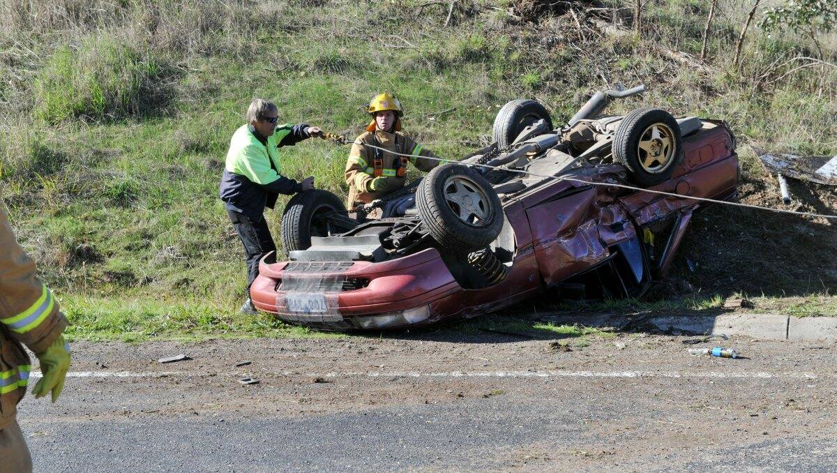 A car after a two-vehicle collision at the Ravenswood Interchange on June 8, 2013. The driver was lucky to walk away with minor injuries. Picture: Julie Hough