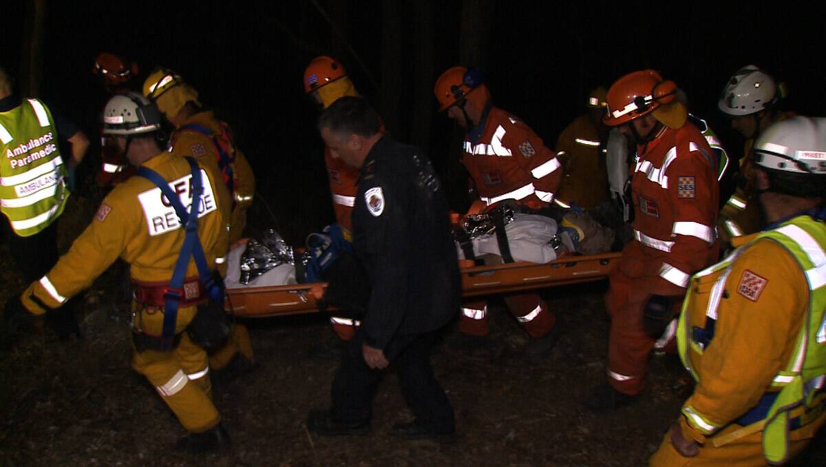 Crews worked for more than three hours to rescue a man who fell down a mine. Picture: Apex Imagery