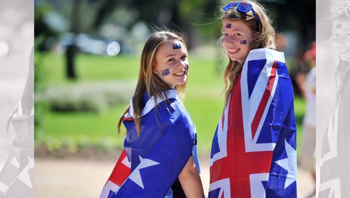 Taylor and Courtney Matthews celebrate Australia Day. Picture: Brendan McCarthy