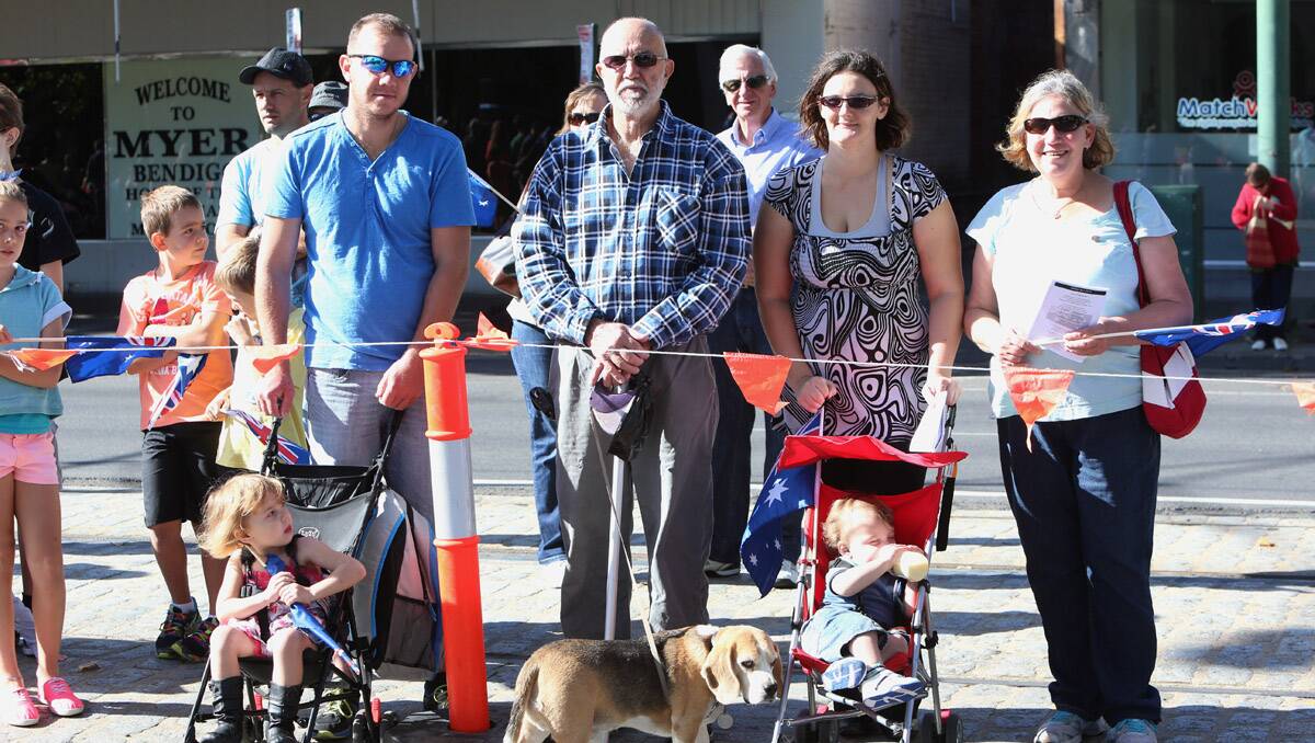Commemorative Service in Pall Mall. Jason, Robert, Rebecca and Sue Swift with kids Savannah and Leland with dog Edel. Picture: Peter Weaving