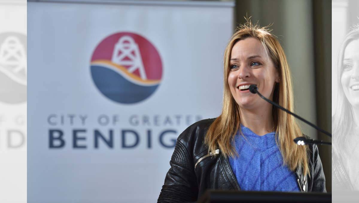 Samantha Lane speaking at the Women Showing the Way Forum, Bendigo Town Hall. Picture: Brendan McCarthy