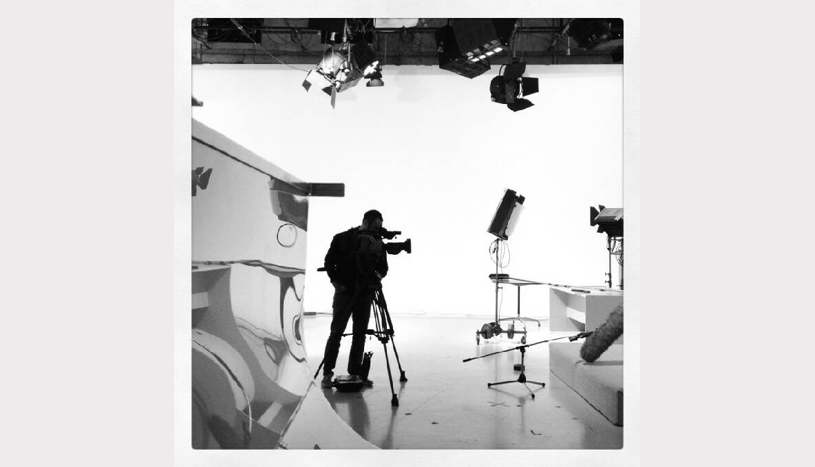 Making Movies - Channel 10 camera man Daniel Roche filming at the Bendigo Media Centre. Picture: Beck Chalmer