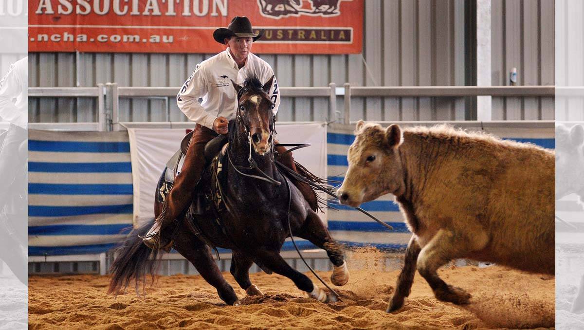 Corey Holden from Cobram on 'Amaroo Just Crusin' at the National Cutting Horse Association Victorian Futurity. Picture: Julie Hough