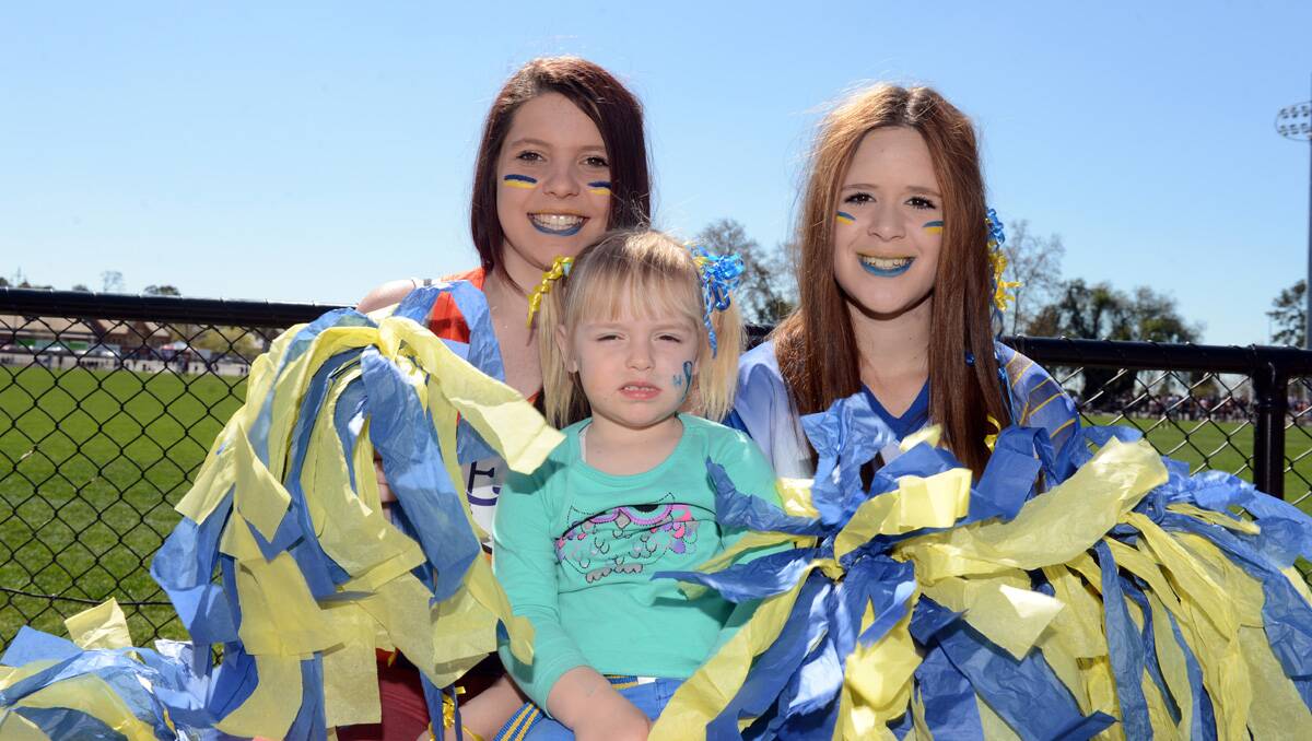 Faces at the BFNL grand final. Tanisha Greenwood, Shea Greenwood and Sophie Parker. Picture: Jim Aldersey