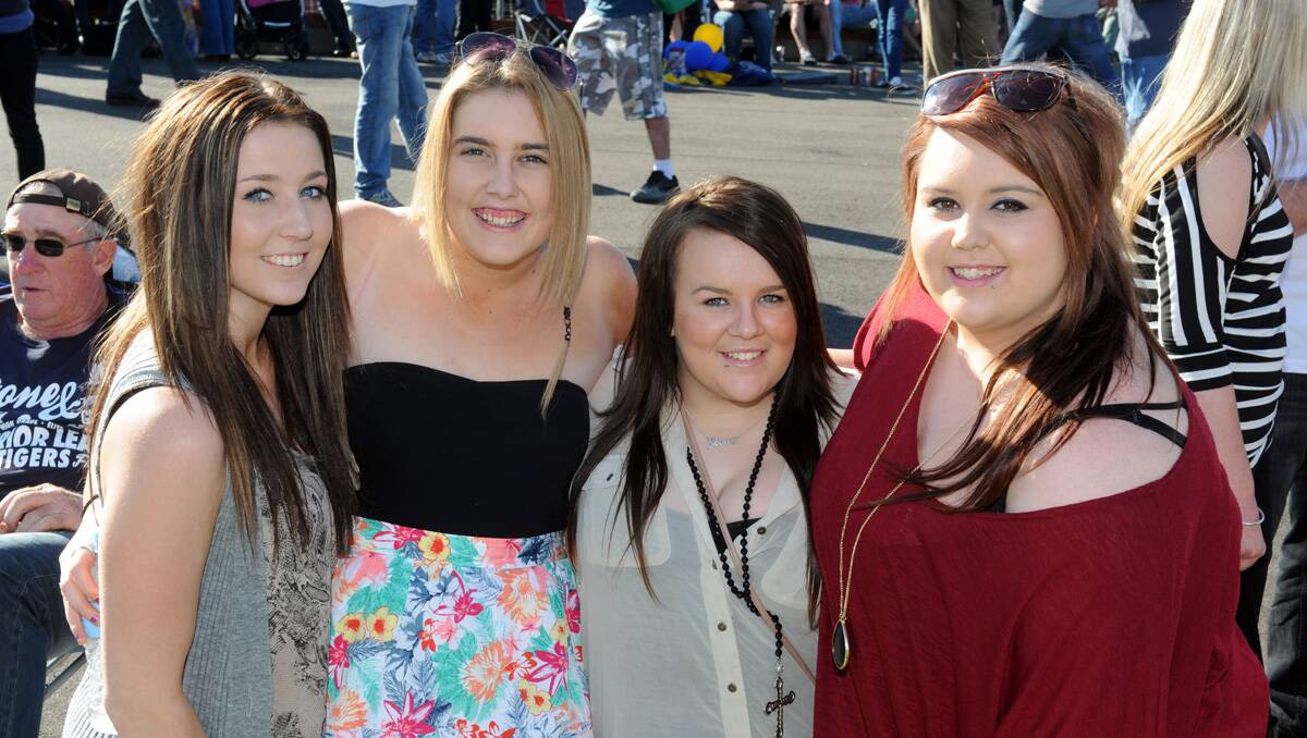 Faces at the BFNL grand final. Demi Swift, Tay Bourke, Ebony Coghlan and Samantha Sheahan. Picture: Jim Aldersey