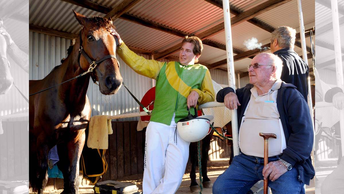 Bendigo Pacing Cup night. Herb Adams chats to his driver grandson Kenny Adams following 'Terka Star's' race. Picture: Julie Hough