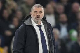 Tottenham coach Ange Postecoglou looks on unimpressed after his side lost 2-0 at Chelsea. (AP PHOTO)