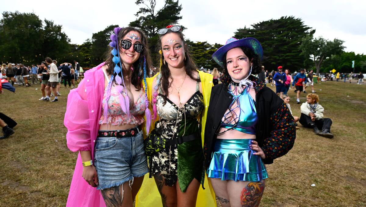 Maddi, Meg and Jess from Cranbourne used the app Hipcamp to find a place to camp after accommodation booked out. Picture by Adam Trafford