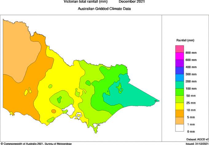 Total rainfall for December. Picture: Bureau of Meteorology