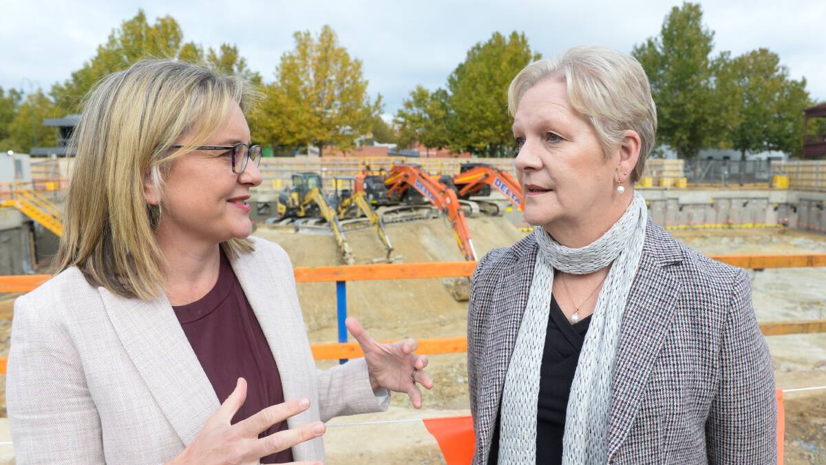 Bendigo state members Jacinta Allan and Maree Edwards formally unveiled the design of the future development on Thursday. Picture: DARREN HOWE