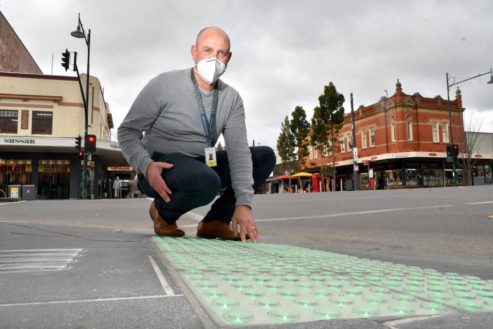 Vision Australia regional client services manager Loddon Mallee Adam English said the pavings aid busy, distracted or vision impaired pedestrians. Picture: NONI HYETT