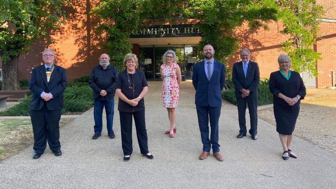 RESULTS ARE IN: Central Goldfields Shire Mayor Chis Meddows-Taylor with Cr Liesbeth Long, Cr Gerard Murphy, Cr Grace La Vella, Cr Wayne Sproull, Cr Geoff Lovett, and Cr Anna De Villiers. Picture: SUPPLIED