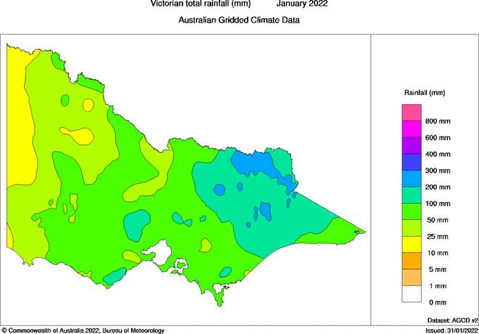 Total rainfall for January. Picture: Bureau of Meteorology
