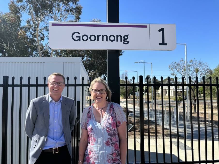 ALL ABOARD: New Goornong Station officially opens. Rail Projects Victoria Delivery Director of Regional Rail Revival Ben Henshall and Bendigo East MP Jacinta Allan. Picture: ALLANAH SCIBERRAS