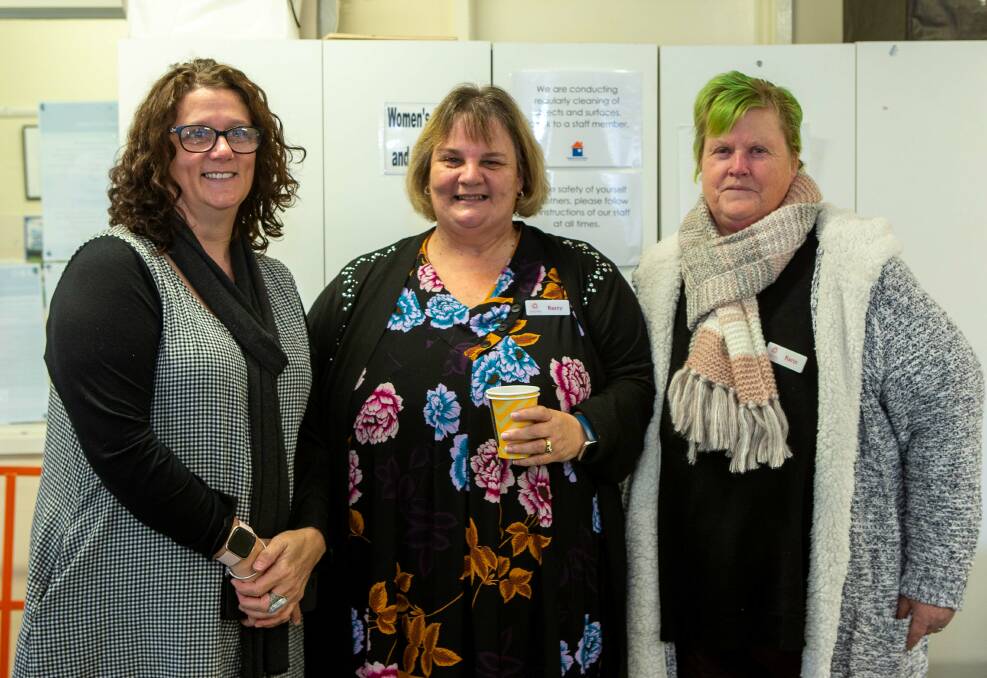 SUPPORT: Angelique Whitehouse, Kerry Parry and Karin Haevecker at the Eaglehawk morning tea on Monday. Picture: PETER WEAVING