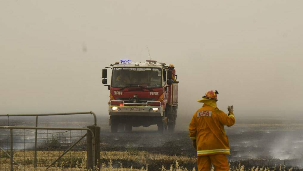 Grass and scrub fire near Rochester on the Code Red Day in November 2019. Picture: NONI HYETT