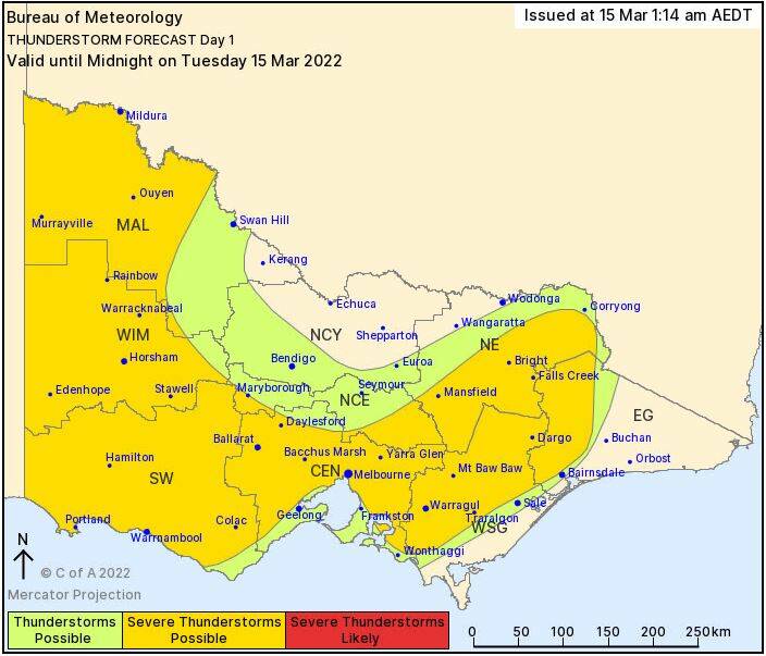 Heads up Bendigo! Thunderstorms possible across most of the region