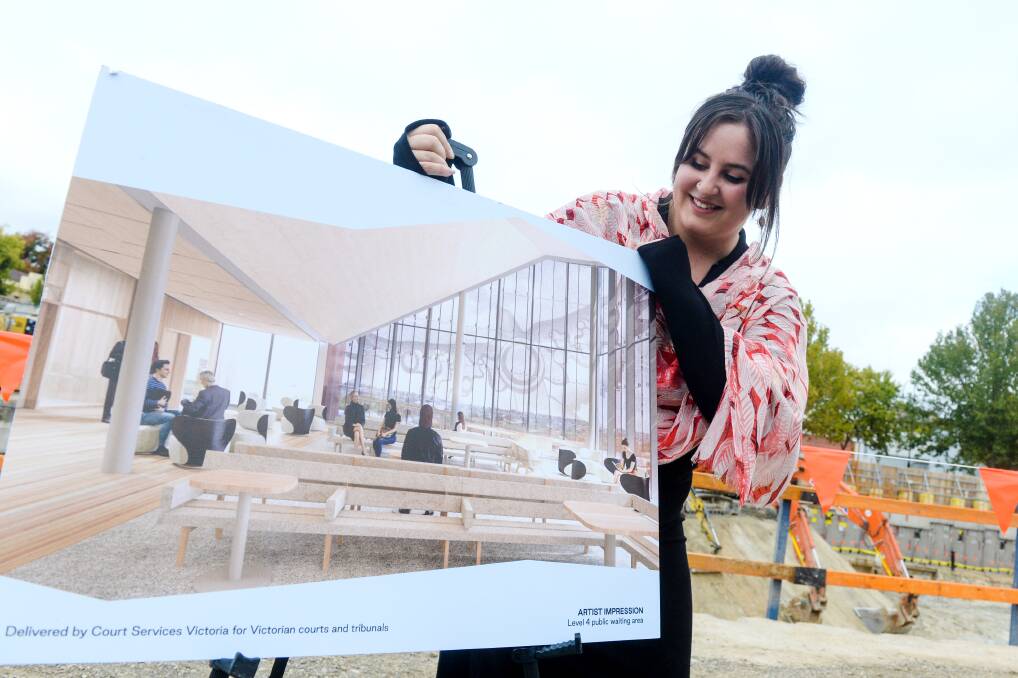 CULTURE: Dja Dja Wurrung woman and local artist Racquel Kerr's shows off her contribution to the design of the new court development. Picture: DARREN HOWE