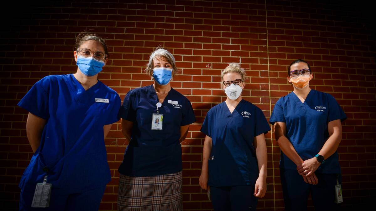Frontline hospital staff, Dr Steph Wesley, Penny Spencer, Jessica Nunn and Tamara Cottingham. Picture: DARREN HOWE