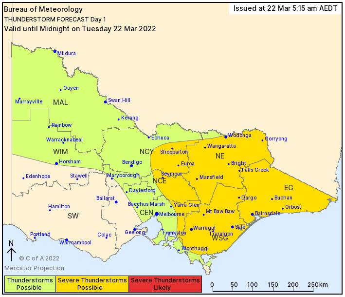 Keep one eye on the sky, thunderstorms possible for central Victoria. Picture: Bureau of Meteorology, Victoria
