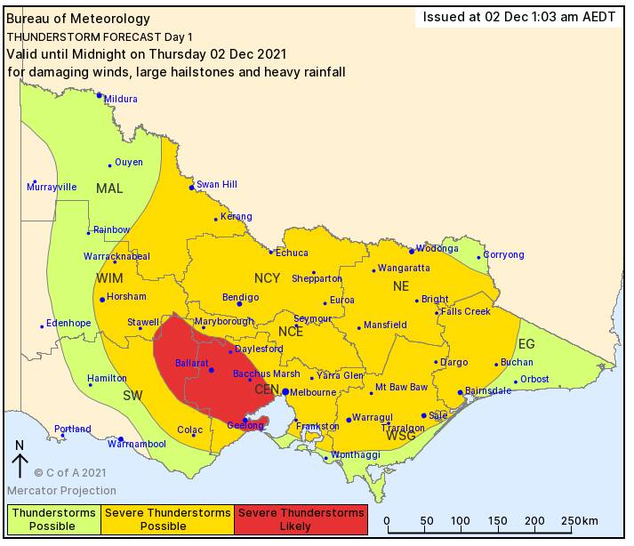 'Severe thunderstorms' likely to hit parts of central Victoria today