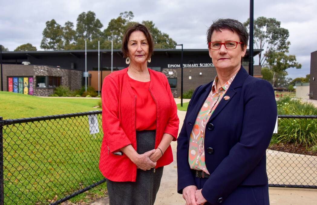 SUPPORT: Epsom Primary School Principal Lyn Coulter and AEU Victorian Branch President Meredith Peace are calling for more support towards teachers. Picture: Brendan McCarthy 