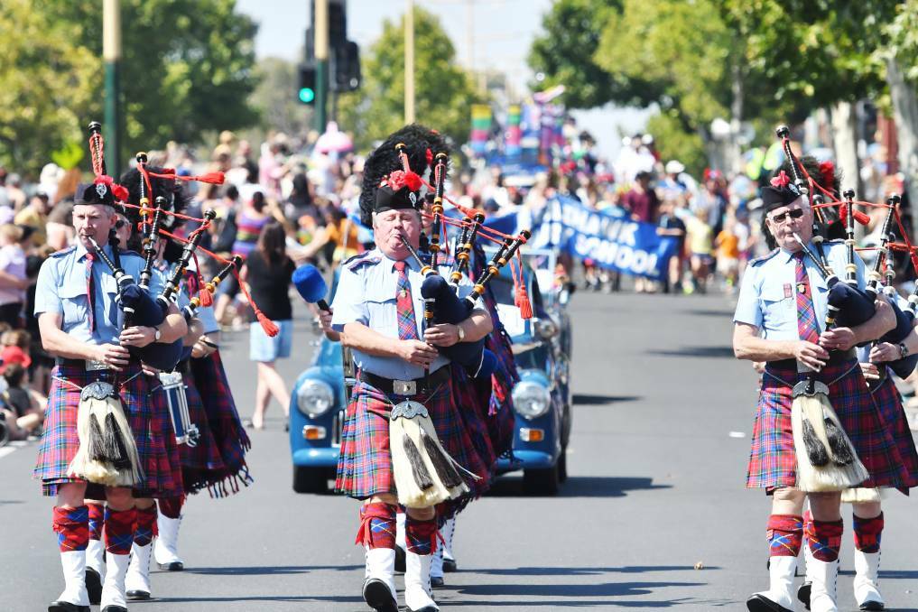 GOING AHEAD: Musicians take part in the 2019 Dahlia and Arts Festival parade through Eaglehawk. It was the last time the event took place thanks to COVID-19. Picture: DARREN HOWE