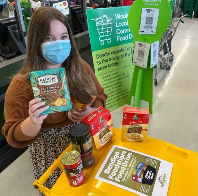 GIVE: Foodshare marketing manager Jessica Elsley at Kennington Woolworths. Picture: ALLANAH SCIBERRAS 