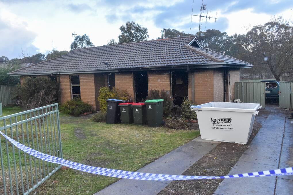 Police are investigating the cause of a fire that destroyed a house in California Gully on Tuesday morning. Picture: DARREN HOWE 