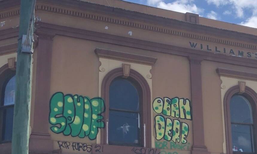 Castlemaine Police allege a man defaced a number of buildings and infrastructure. Picture: Eyewatch - Goldfields Police Service Area
