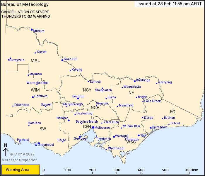 Thunderstorms no longer occurring in central Victoria