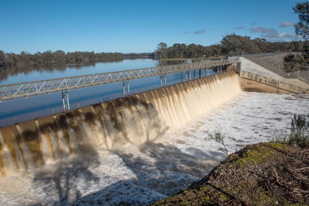 Laanecoorie Reservoir flowing into the Loddon River. Picture by Brendan McCarthy