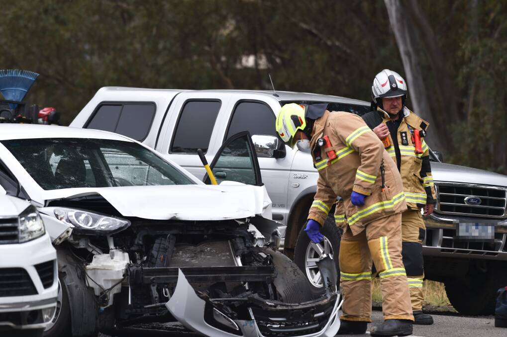 Emergency services were on scene at a crash in Maiden Gully on Tuesday morning. Picture: NONI HYETT