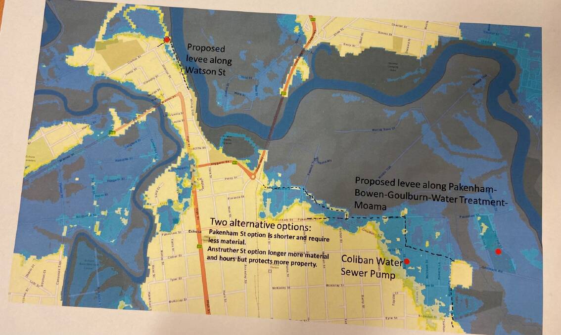 Map of levee points to be built across Echuca. Picture by Campaspe Shire Council