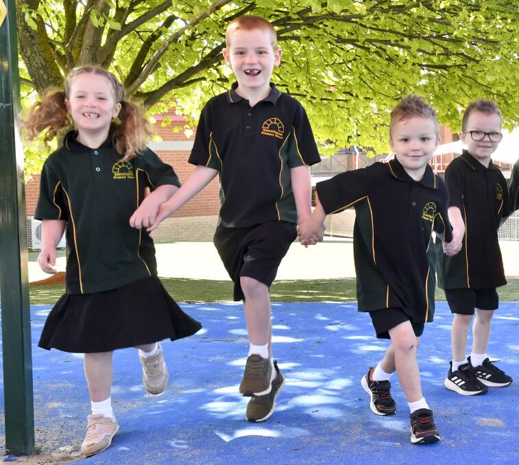 Kennington Primary School students Maeve Symes, Patrick Symes, Nate Humphrey and Noah Humphrey. Picture: NONI HYETT