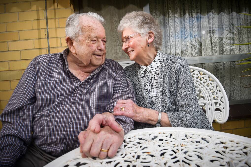 Ted and Marj Holmes will celebrate their 70th wedding anniversary on August 9. Picture: DARREN HOWE