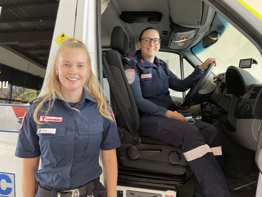 Eaglehawk paramedics Mickey Willems and Amber Tuckerman in the new Medium Acuity Transport Service vehicle. Picture: ALEX GRETGRIX